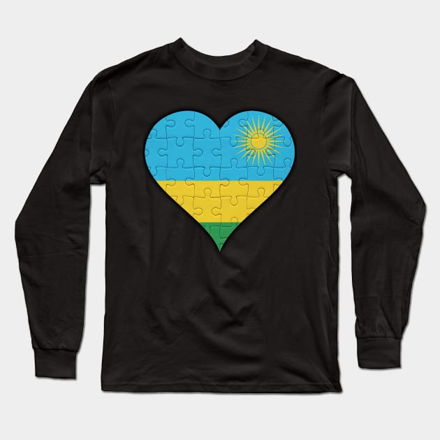 Rwandan Jigsaw Puzzle Heart Design - Gift for Rwandan With Rwanda Roots Long Sleeve T-Shirt by Country Flags